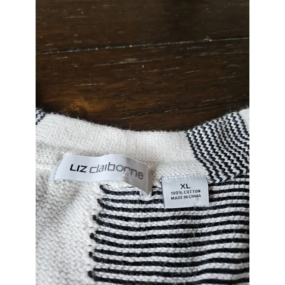 Liz Claiborne Lizwear Women's Size XL Black/ White Patchwork Sweater Heavyweight - Picture 2 of 10